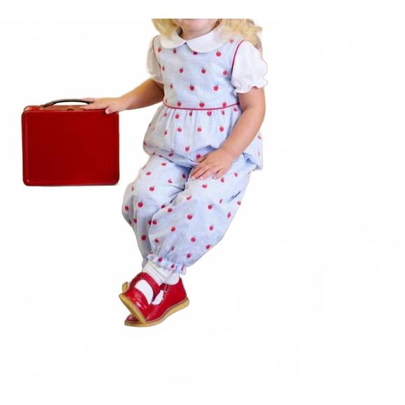 NEW THE BEAUFORT BONNET COMPANY girl's sleeveless rebecca romper in blue/red